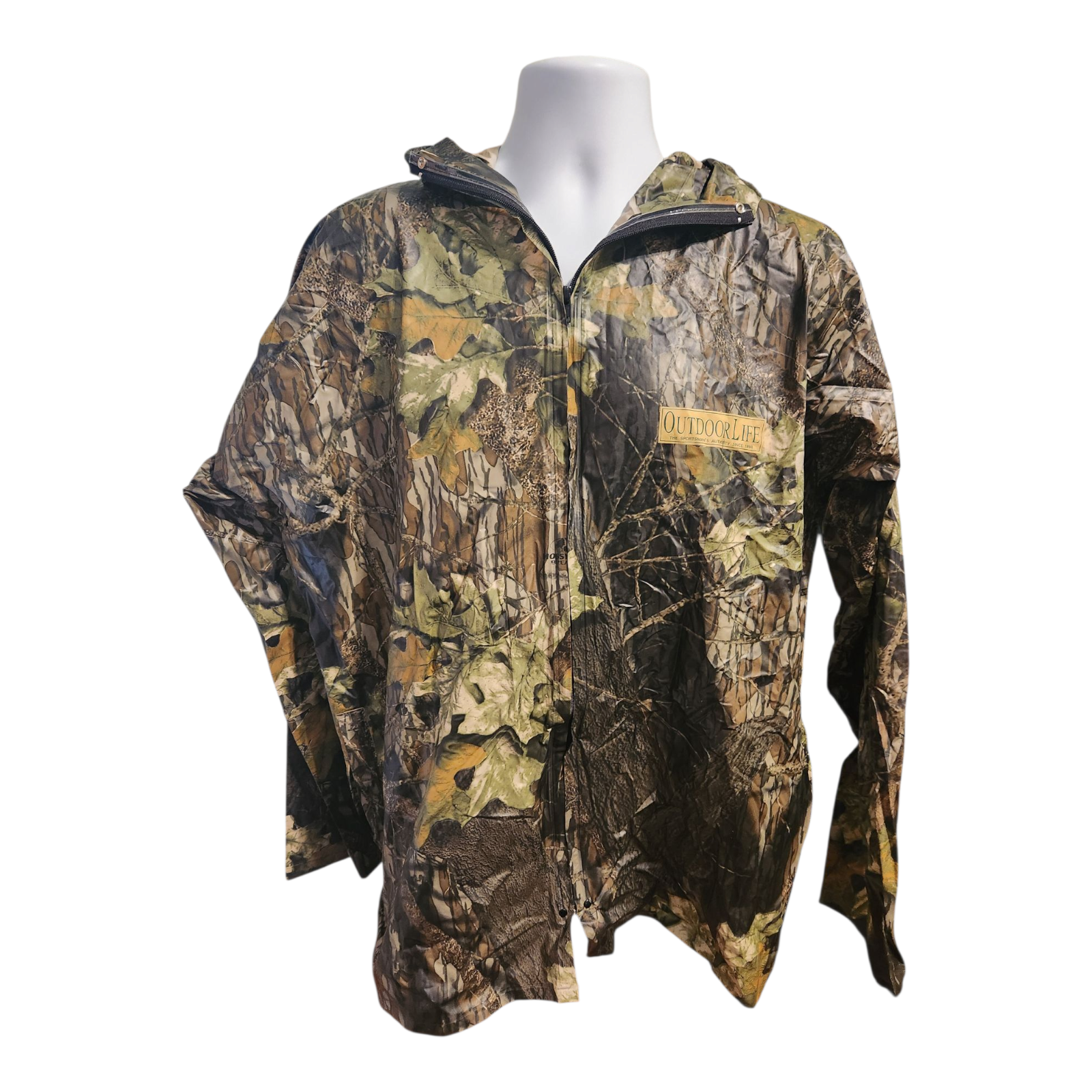 Outdoor Life Men's Large Rain Jacket Mossy Oak Breakup Camo Waterproof Hooded